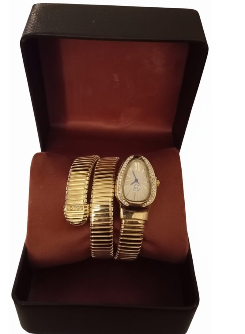 watch snake for women white &gold